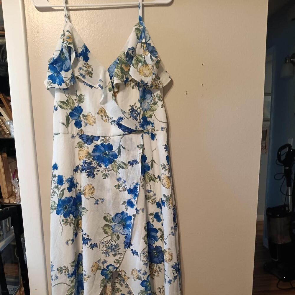 Size Large By & By Blue Floral Hi Lo Dress